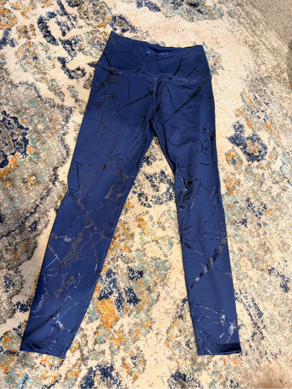 Beyond Yoga Blue Marble-Print Leggings, size M